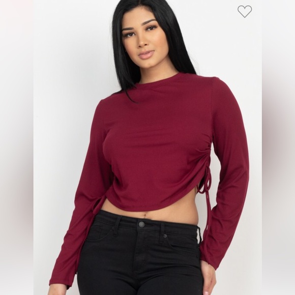 Navy Adjustable Ribbed Ruch Top - Picture 2 of 2